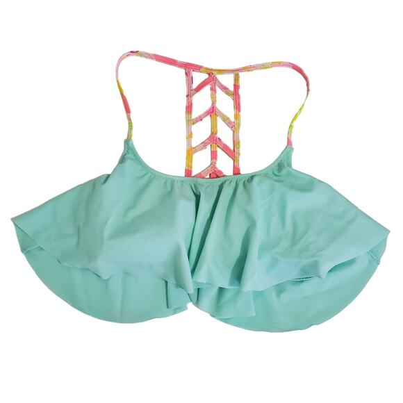 PINK VS | Neon and Mint Green Ladder Back Flounce Bikini Top - Picture 1 of 11